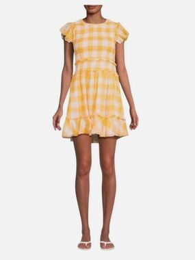 Saylor Yellow Gingham Ruffle Short-Sleeve Dress
